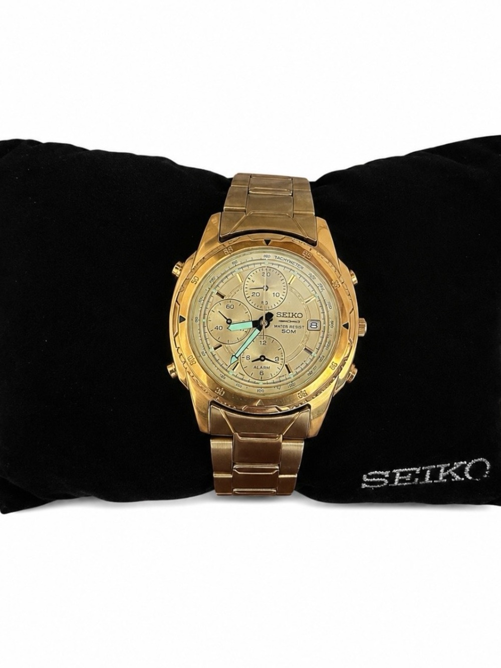 Vintage Seiko Chronograph Alarm 7T32 Gold Tone Watch | Rare 90s Seiko | $180 OBO - Picture 2 of 7